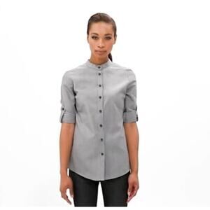 Chef Works Kitchen Women's Verismo Button-up Shirt M L Grey Stripe NWT